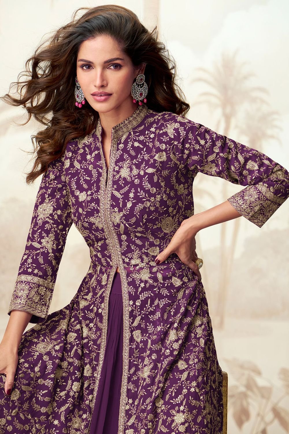 Purple Georgette Bridal Anarkali Gown Suit SFYS154404R