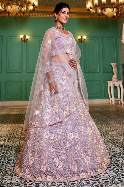 Purple  Net Bridal Wedding Designer Lehenga Set SFROY509105