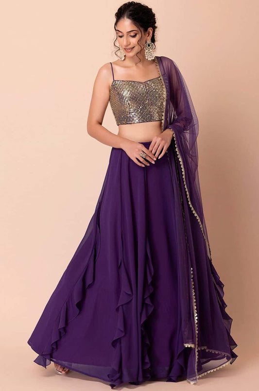 Purple Georgette Lehenga Choli - SFZC4205