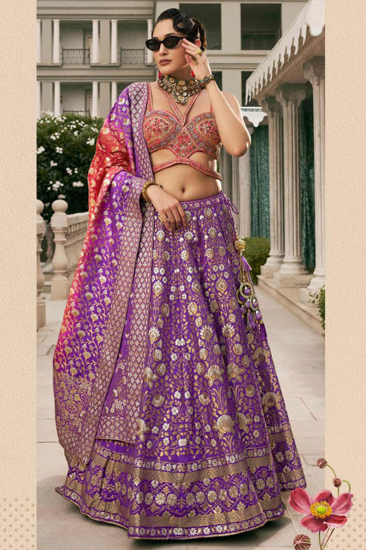 Purple Silk Designer Lehenga Set SFSA480906R