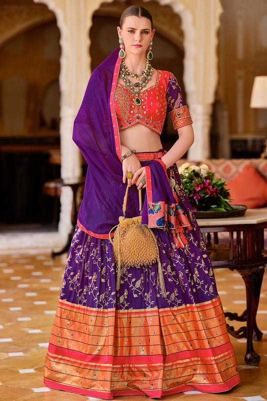 Purple Silk Sangeet Designer Engagement Lehenga SFSA481003R