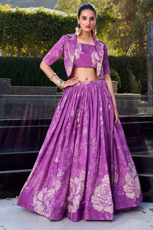 Purple Silk Evening Wedding Party Lehenga Choli SFROY541804R