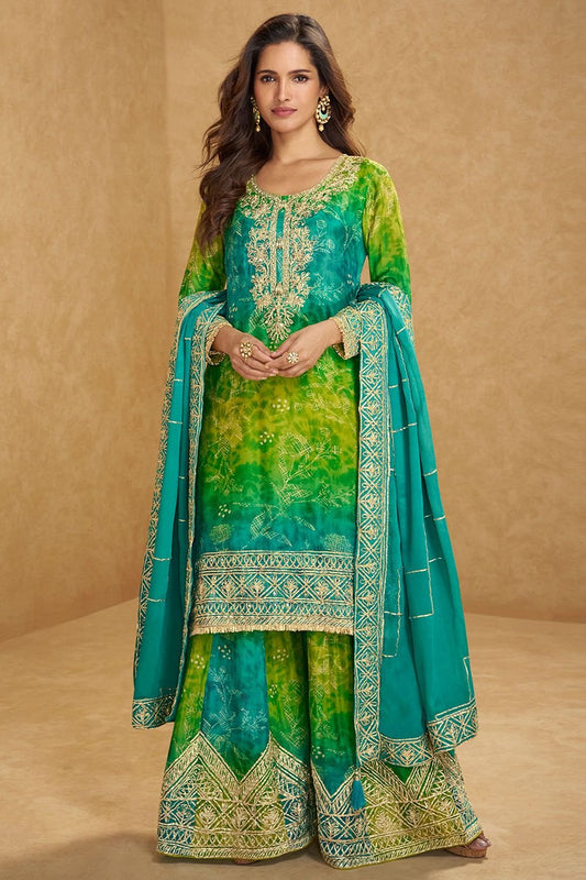 Green Silk Indian Sangeet Salwar Kameez  SFSMT46401R