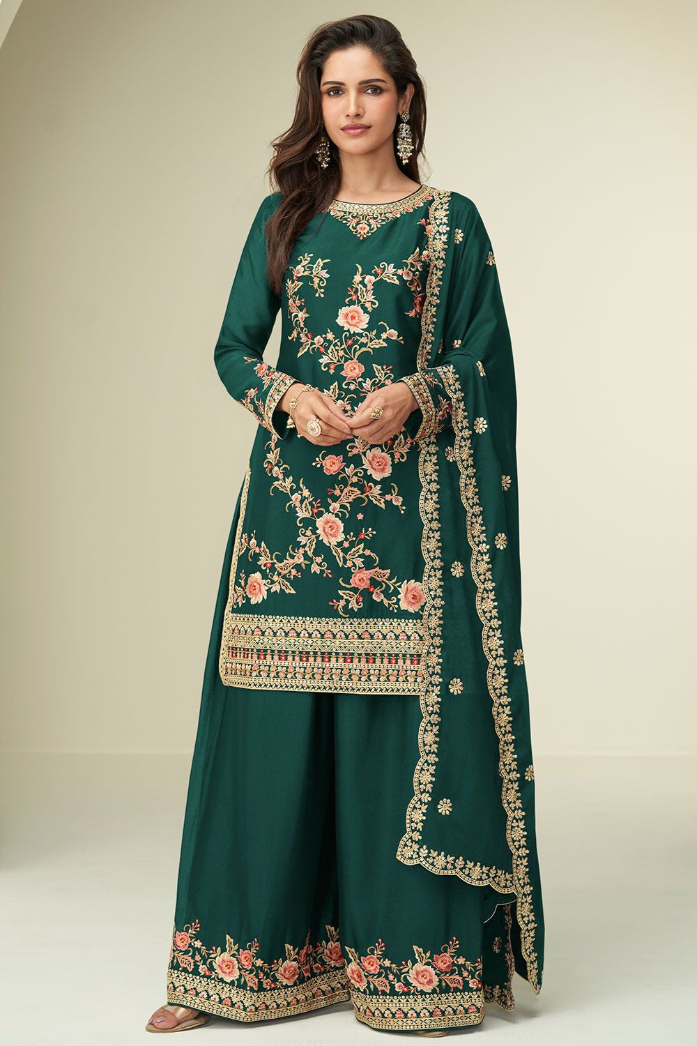 Green Silk  Sangeet Palazzo Suit Ready To Wear  SFSMT51002R