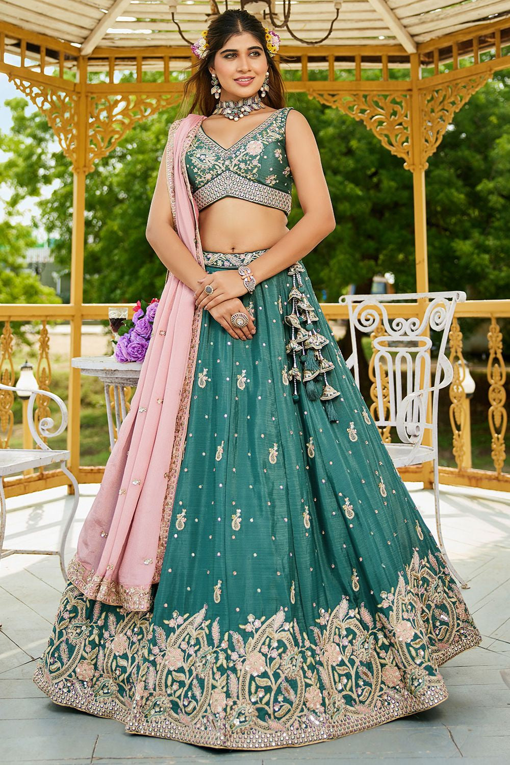 Green Chiffon Wedding Lehenga Choli  SFFK30203