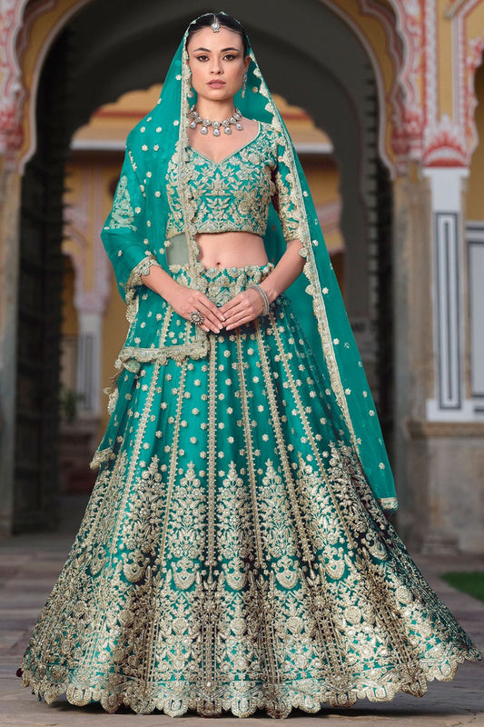 Green Net Bridal Lehenga Choli  SFSA478903