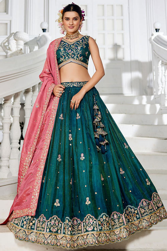 Green Tissue Sangeet Lehenga Choli SFFK29002
