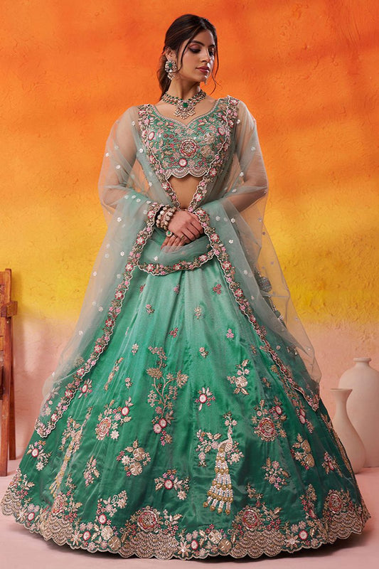 Green Tissue Wedding Lehenga Choli SFROY565702