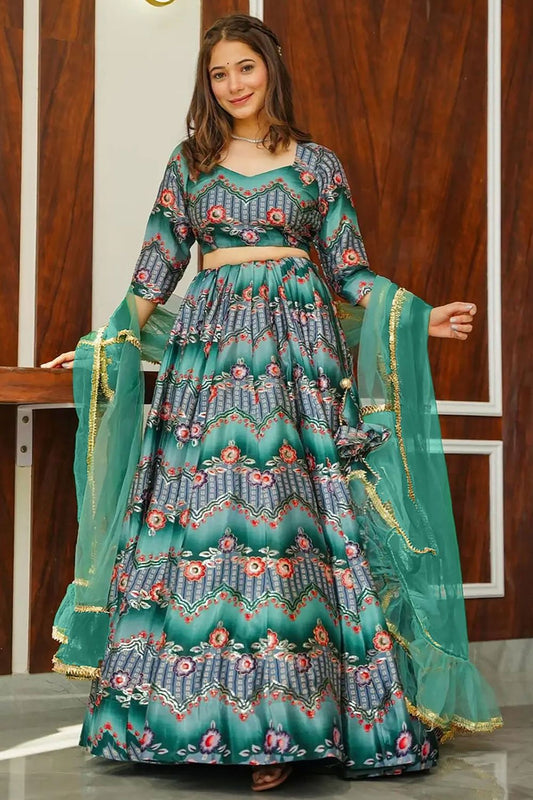 Green Silk Navratri Lehenga Choli SFNPV66005R