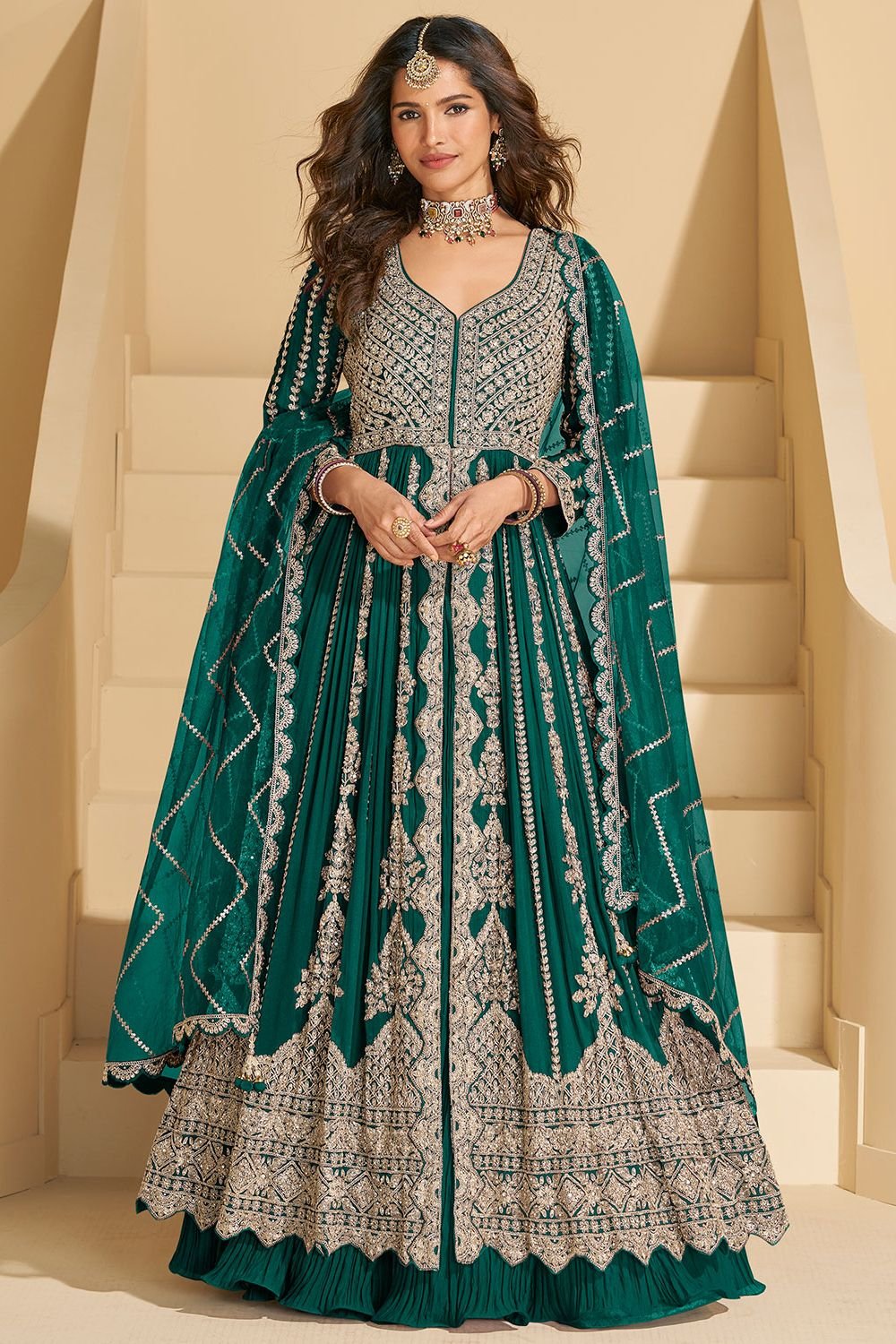 Green  Silk Wedding Anarkali Suit Salwar Kameez  SFSMT51102R
