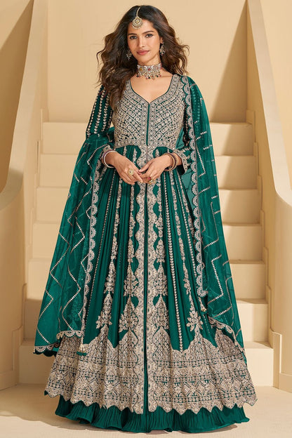 Green  Silk Wedding Anarkali Suit Salwar Kameez  SFSMT51102R