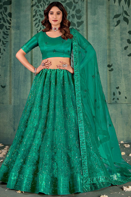 Green Wedding Party Sangeet Net Lehenga Set SFYS143203