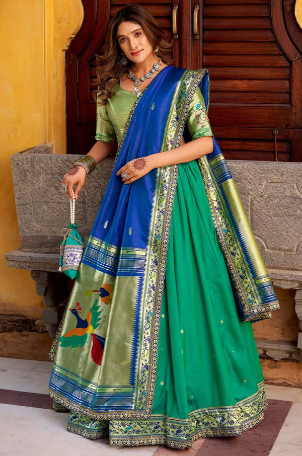 Green Silk Lehenga Choli - SFROY568003