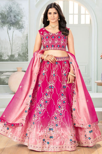 Pink Chinnon Lehenga Choli Party Lehenga SFRELS4601