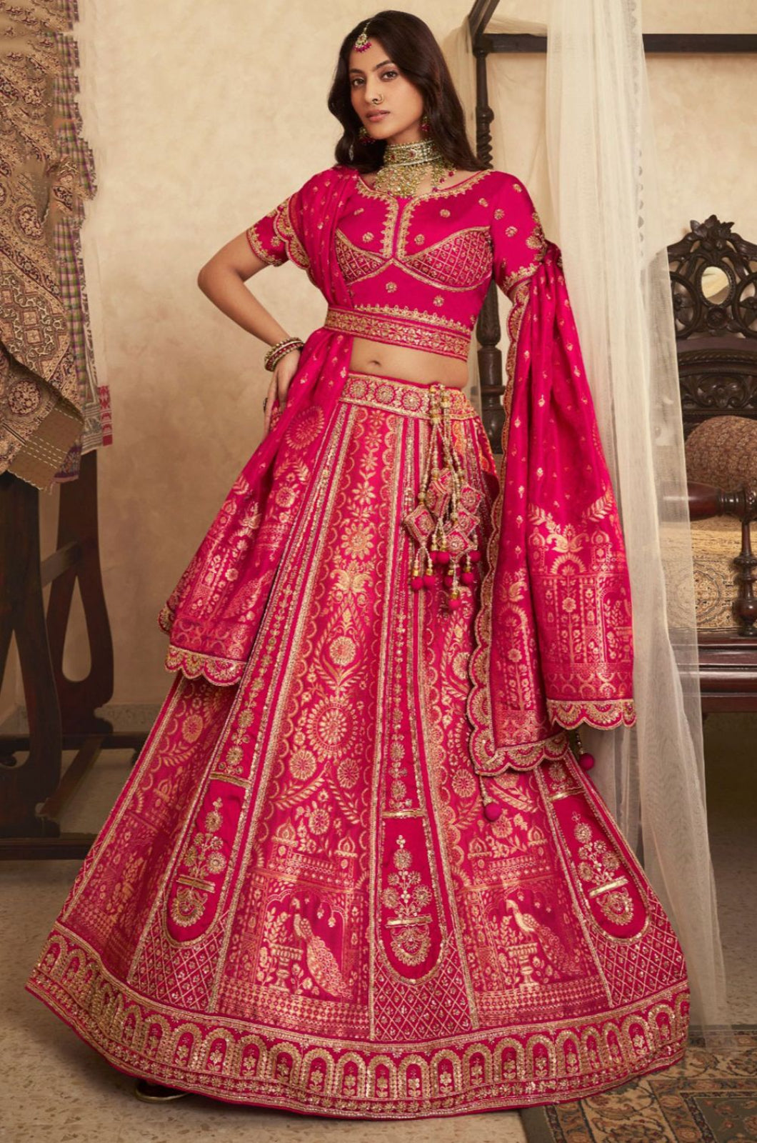 Rani Pink Banarasi Lehenga Choli - SFSA522204