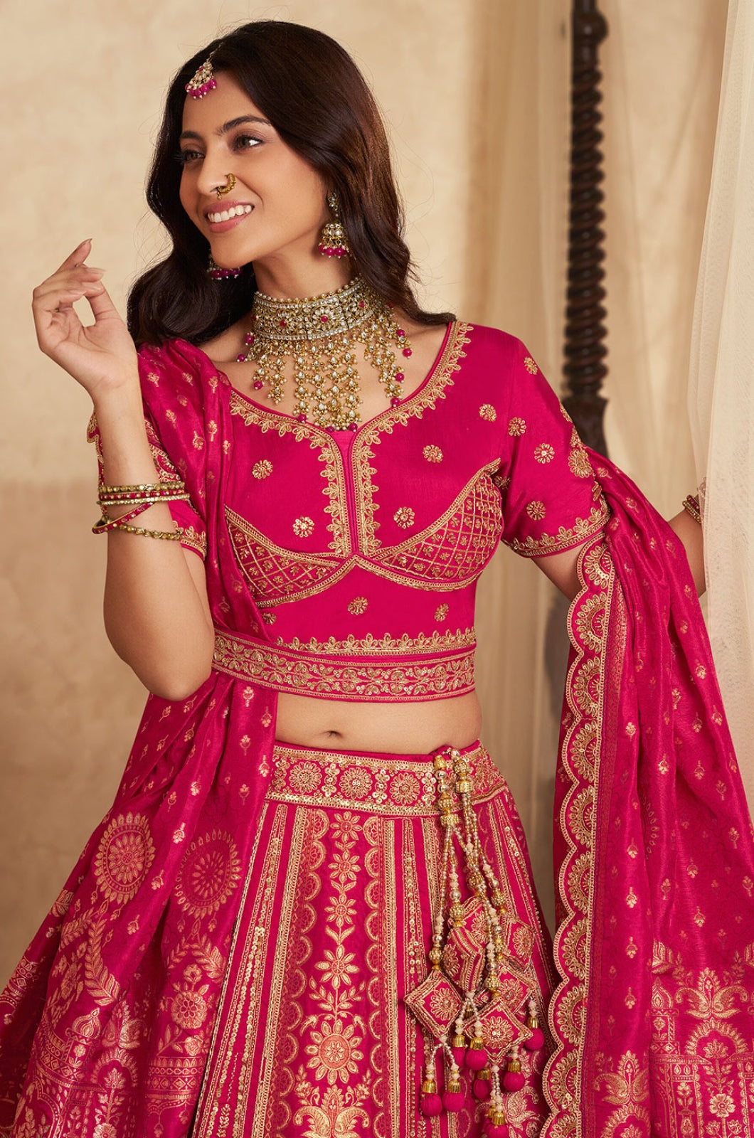 Rani Pink Banarasi Lehenga Choli - SFSA522204