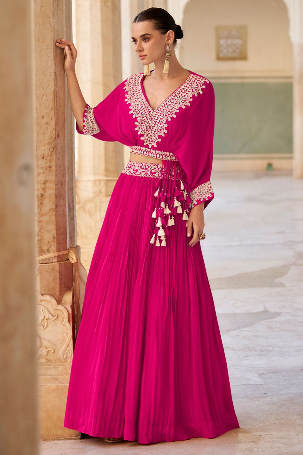 Futuristic Pink Indo Western Silk Lehenga Choli SFSMT53102R