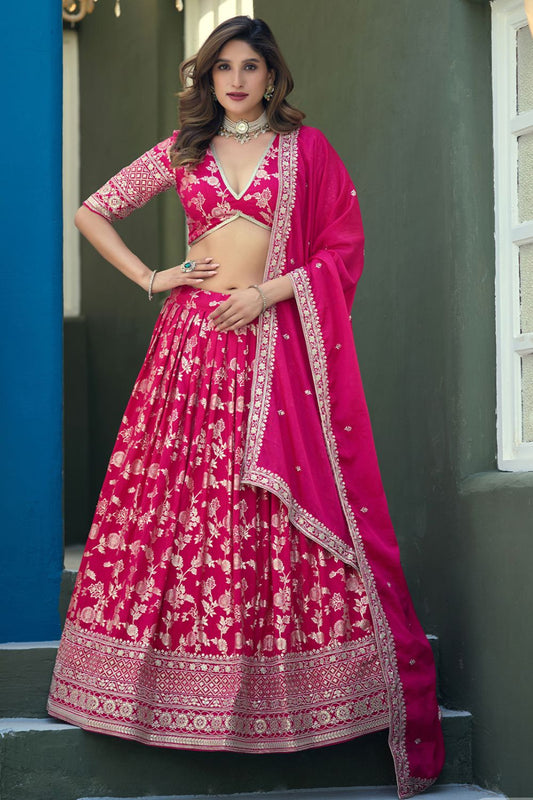 Pink Jacquard Lehenga Choli - SFDFS37902