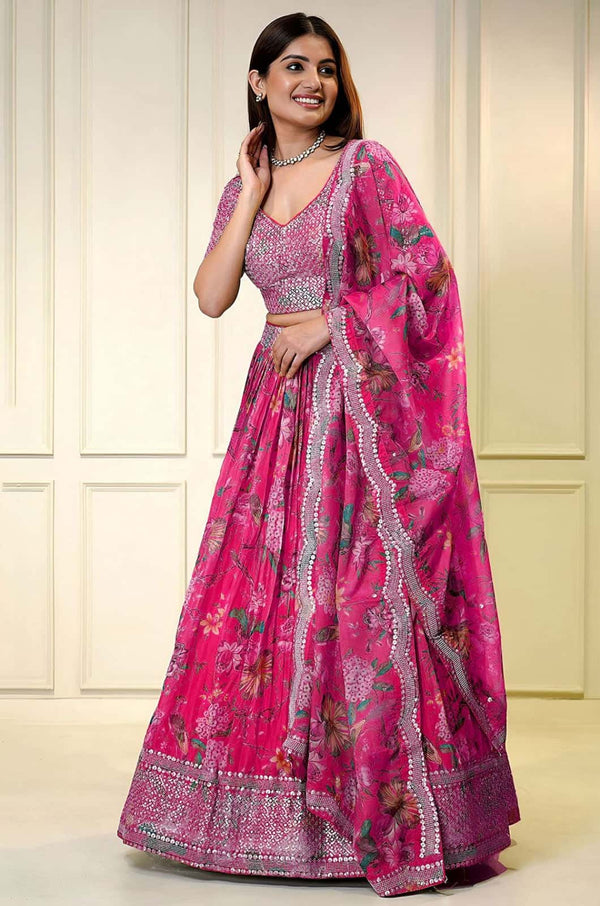 Rani Pink Organza Lehenga Choli - SFZC5504