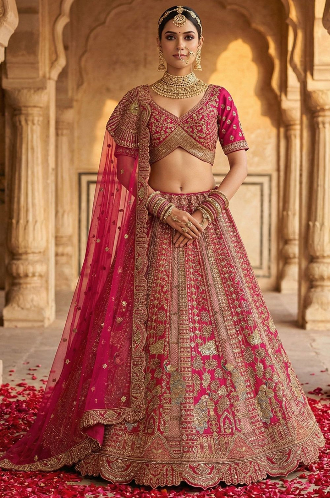 Rani Pink Silk Luminous Wedding Reception Lehenga Choli SFANJ3234