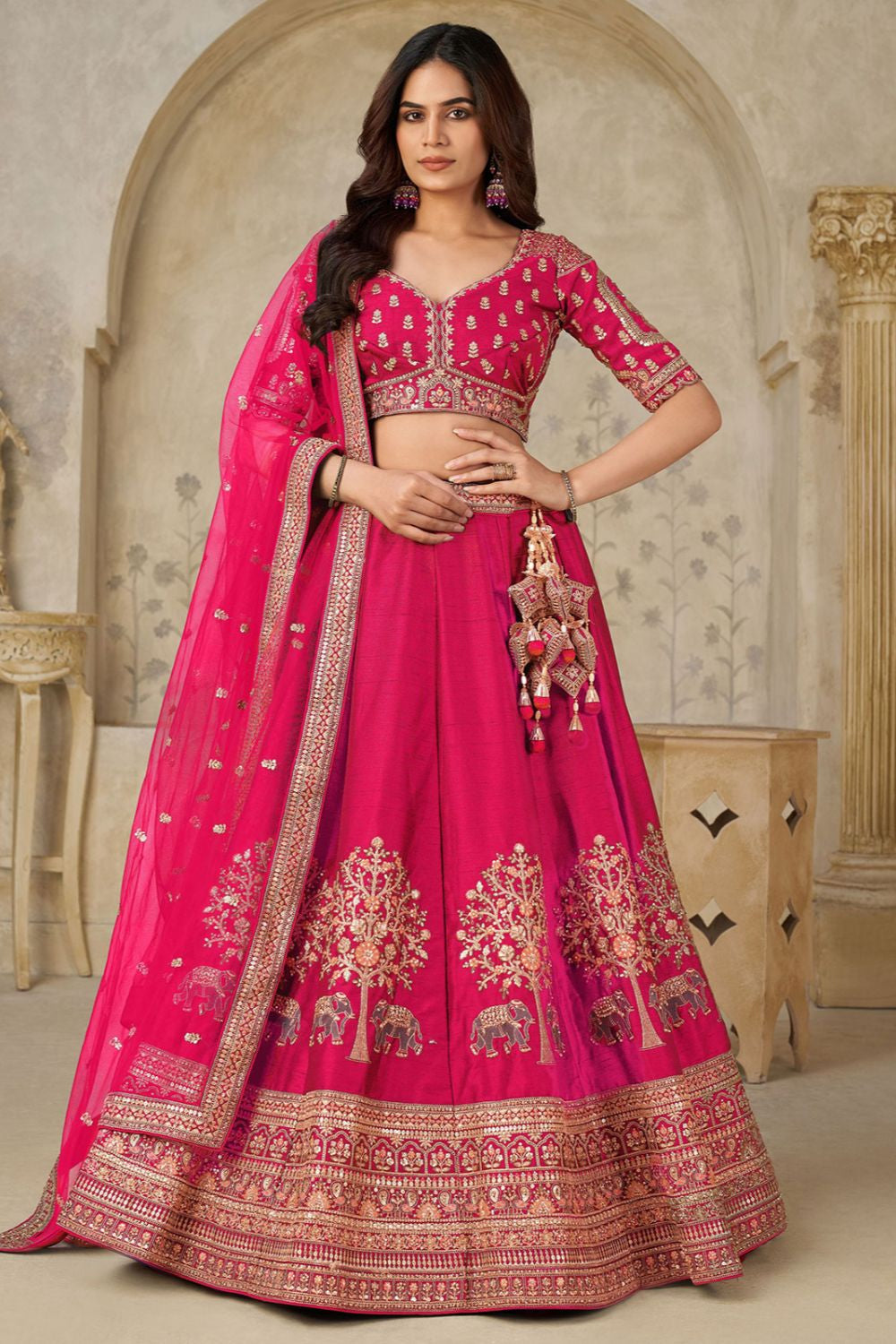 Pink Bridal Silk Lehenga Choli Set  SFSMT54103