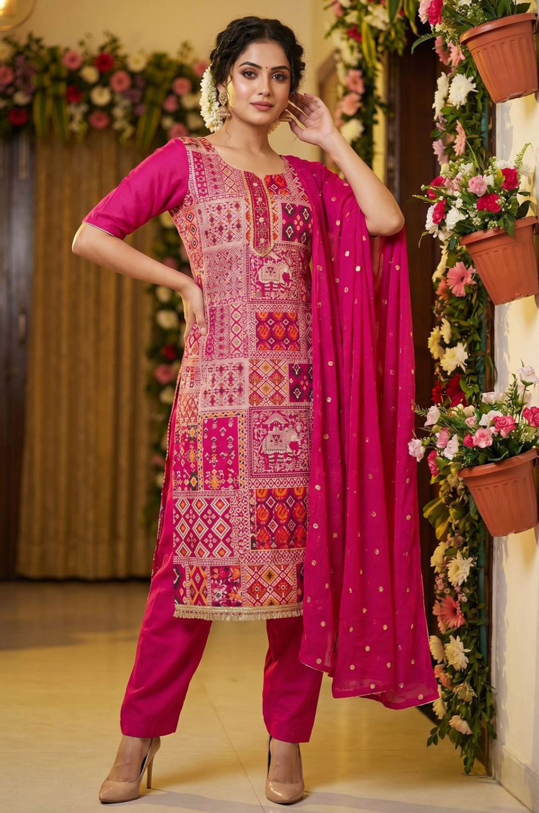 Rani Pink Banarasi Salwar Kameez - SFEDC29101
