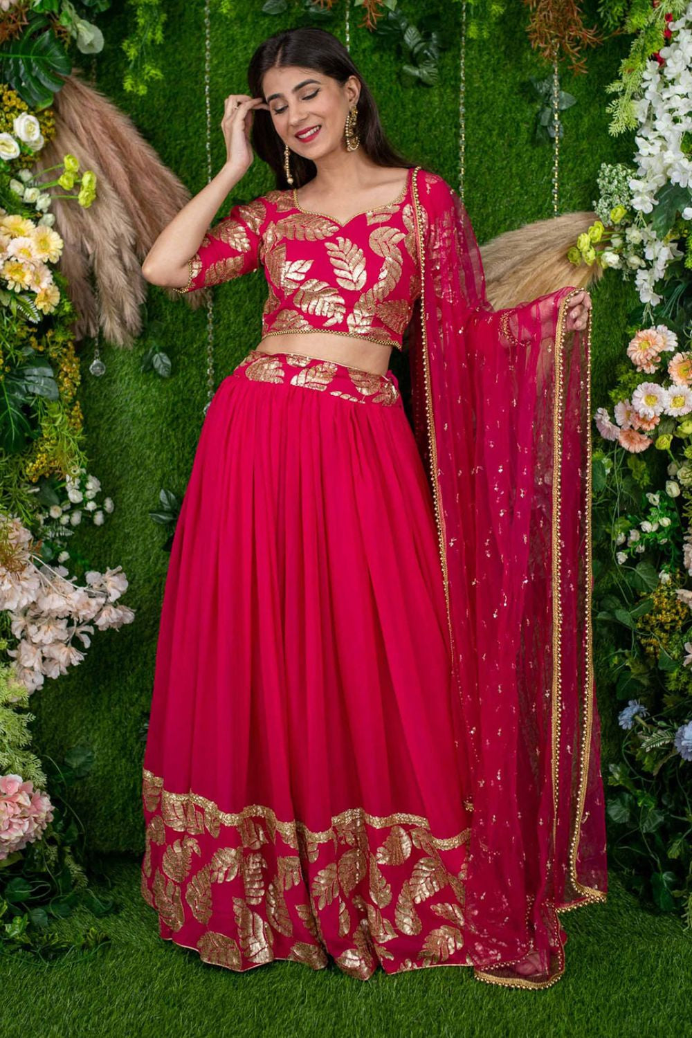 Pink Georgette Lehenga Choli In Zari Work SFRELS3904