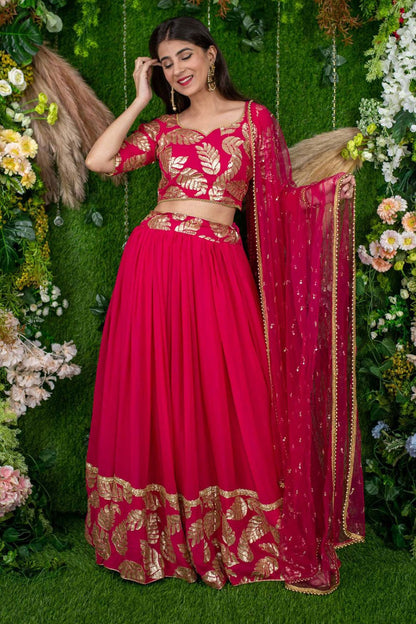 Pink Georgette Lehenga Choli In Zari Work SFRELS3904