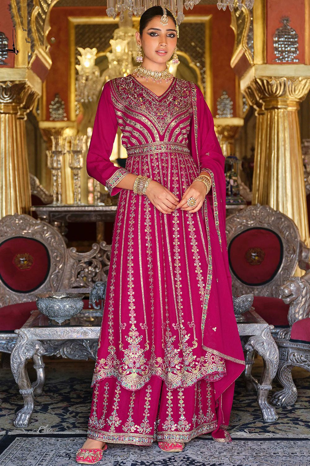 Pink Wedding Sangeet Party Chinnon Salwar Kameez SFFK32302R