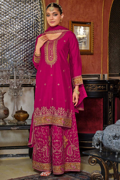 Pink   Wedding Sangeet Party Chinnon Palazzo Suit SFFK32402R