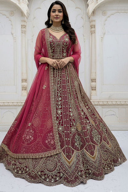 Pink Bridal Engagement Organza Lehenga Choli SFANJ3209