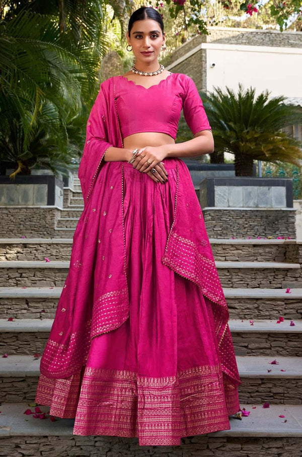Rani Pink Chanderi Lehenga Choli - SFROY566103