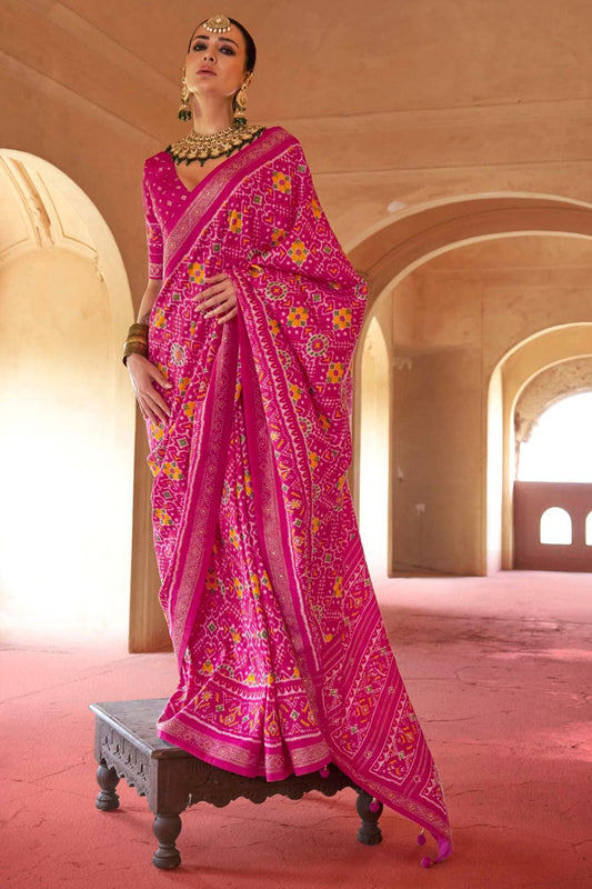 Pink Silk Saree Blouse Patola Design SFSJDN31105