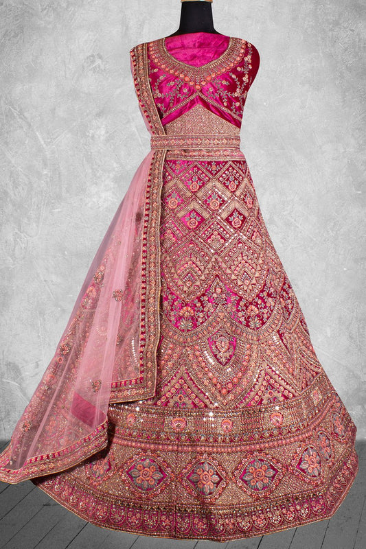 Pink Velvet Designer Lehenga Choli SFDIW43206