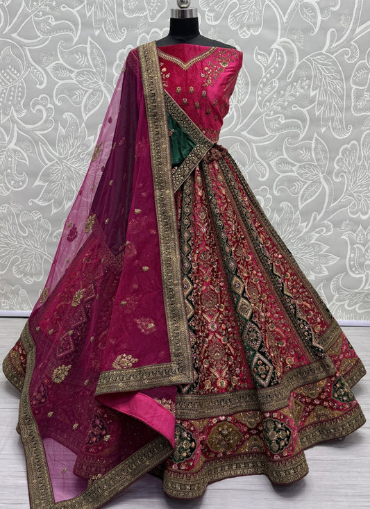 Pink Velvet Bridal Wedding Lehenga Choli SFANJ2933