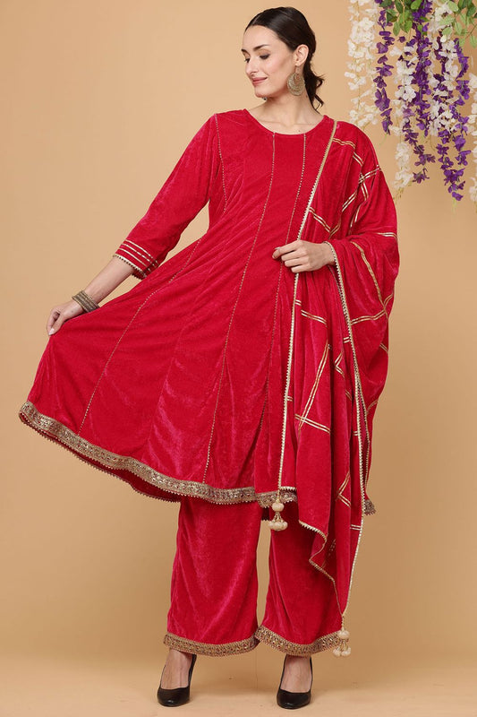 Pink Velvet Readymade Palazzo Salwar Kameez Suit SFJBNF1813R