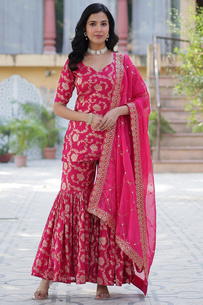 Rani Party Wear Palazzo Sharara Kameez In Viscose Silk  SFPRF227302R