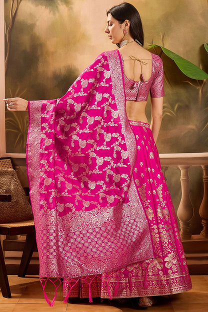 Rani Pink Banarasi Wedding Sangeet Lehenga Choli  SFSHV12208