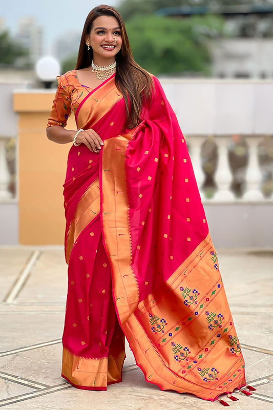 Rani  Sleek Paithani Silk Saree With Blouse   SFPRF251308