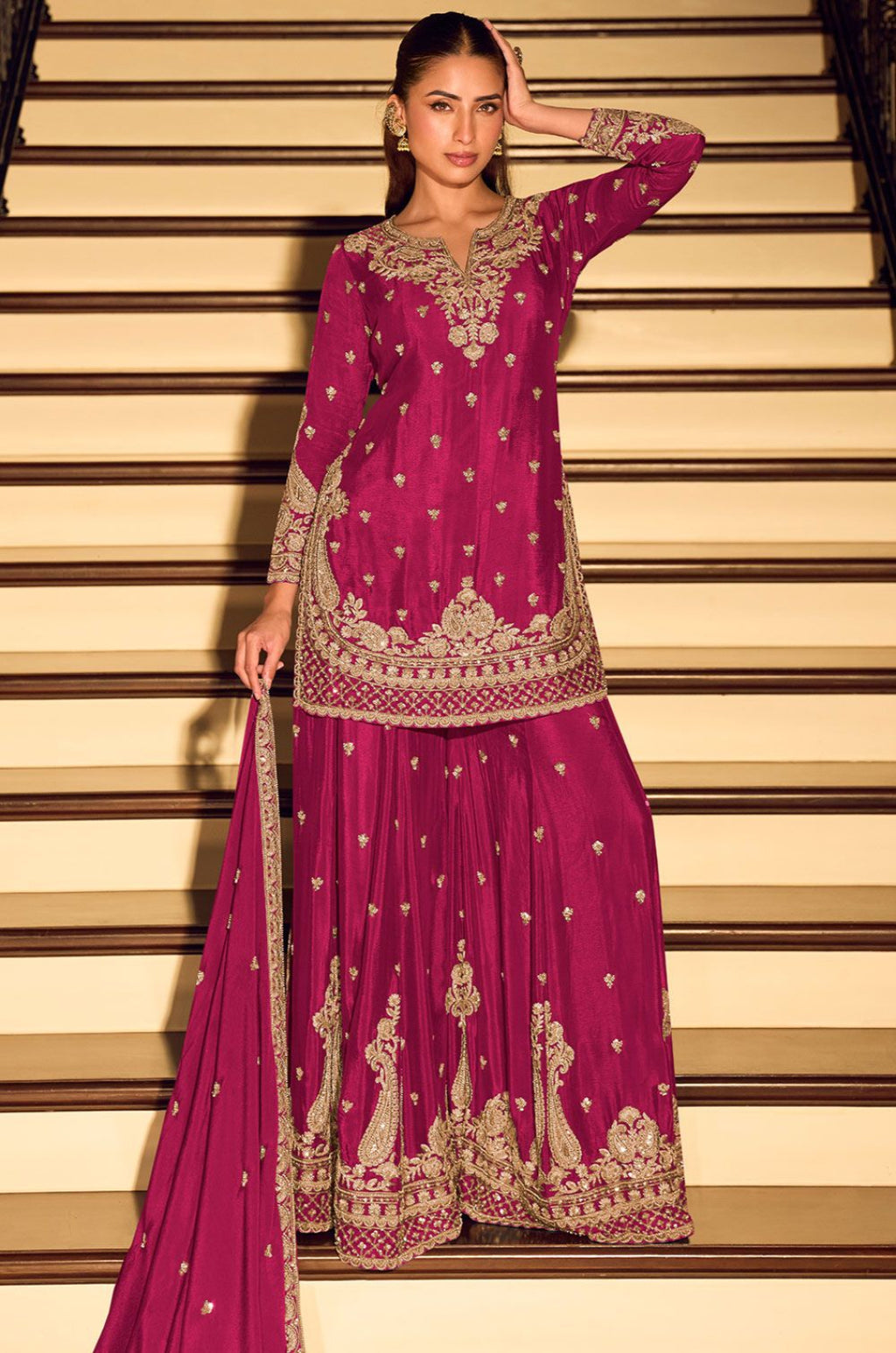 Pink Silk Salwar Kameez - SFSMT55003R
