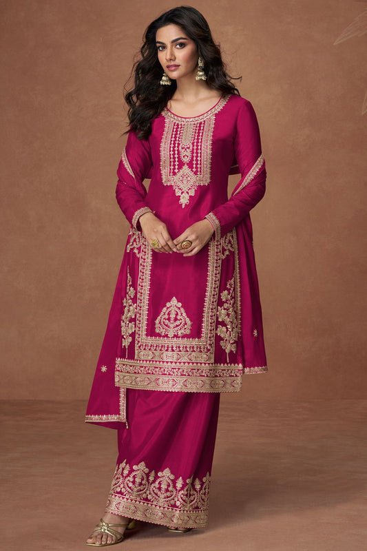 Culture-wrapped Pink Chinnon Silk Palazzo Suit SFYS155901R