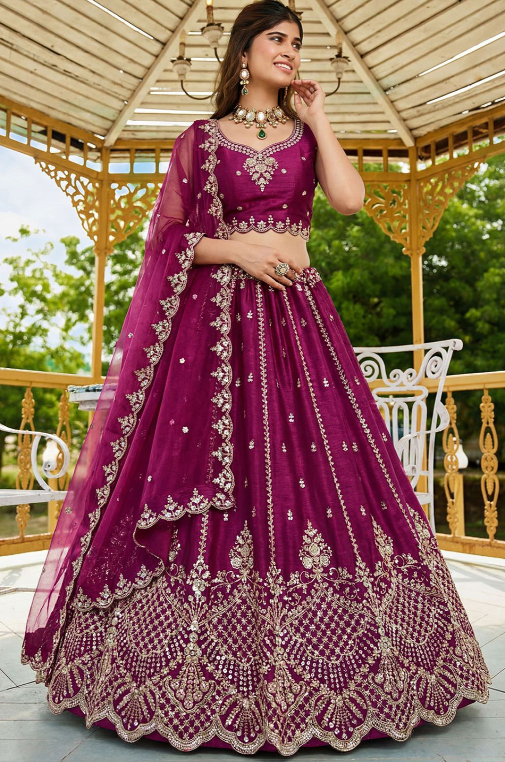 Rani Pink Satin Lehenga Choli - SFANJ3274