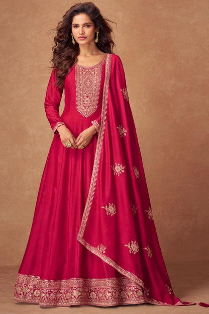 Pink Wedding Sangeet Silk Anarkali Suit SFSMT41403