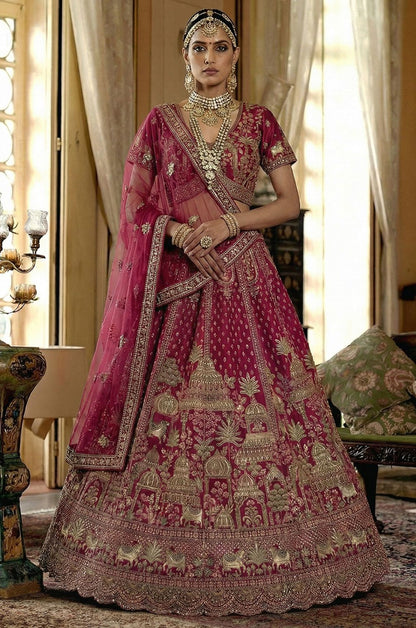 Pink Silk Luminous Wedding Reception Lehenga Choli SFANJ3230