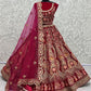 Pink Heavy Indian Wedding Leheng Choli In Velvet SFANJ2188