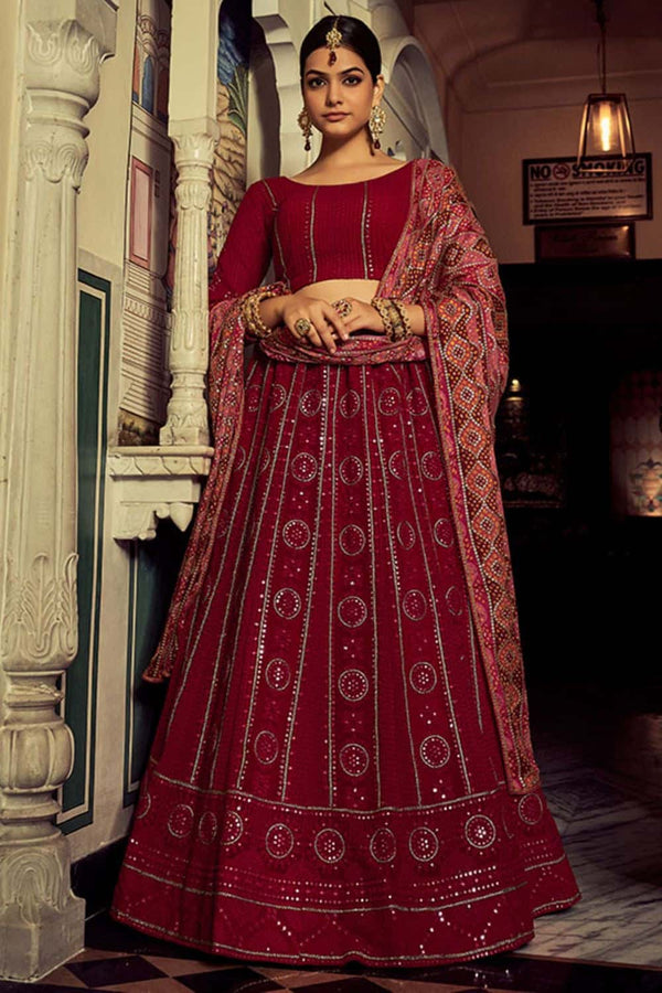 Pink Georgette Lehenga Choli Sequin and Mirror Work SFARY16603