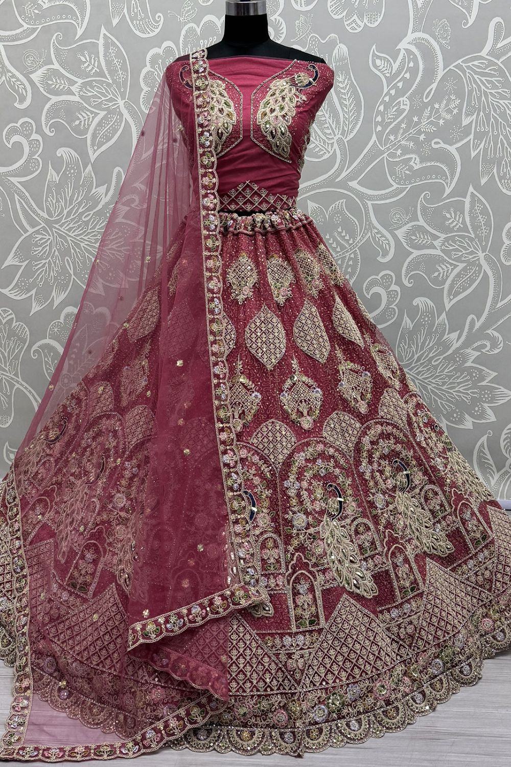 Pink Heavy Bridal Net Lehenga Choli SFANJ3058
