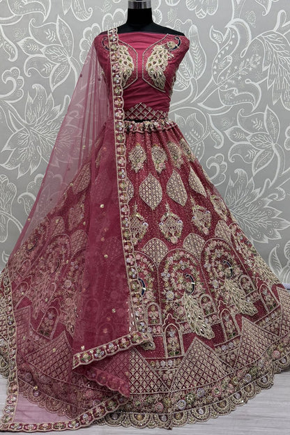 Pink Heavy Bridal Net Lehenga Choli SFANJ3058