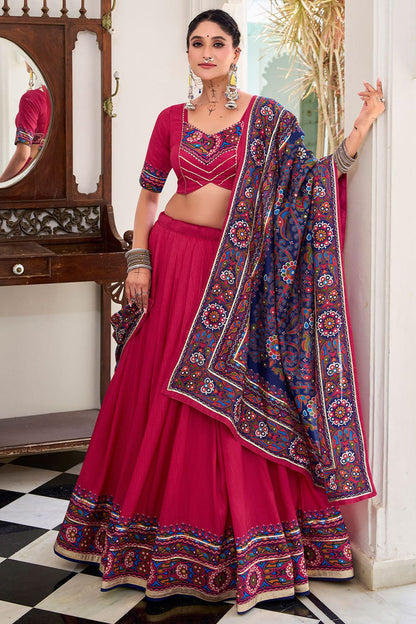 Pink Tussar Silk Navratri Lehenga Choli SFROY548703R