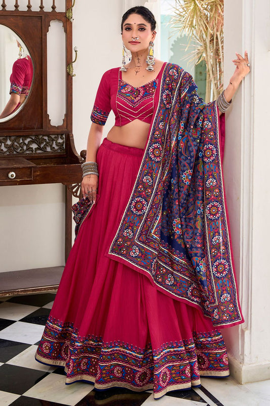 Pink Tussar Silk Navratri Lehenga Choli SFROY548703R